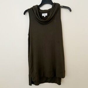 Lou & Grey Top Womens Size Small Sleeveless Cowlneck Olive‎ Green